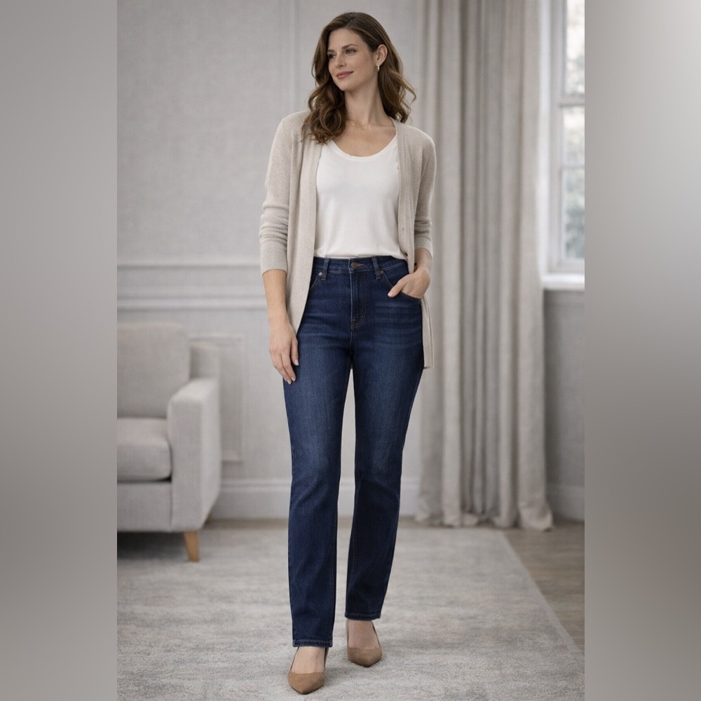 Talbots Flawless Five Pocket Straight Jeans Petite 8P Dark Wash Stretch